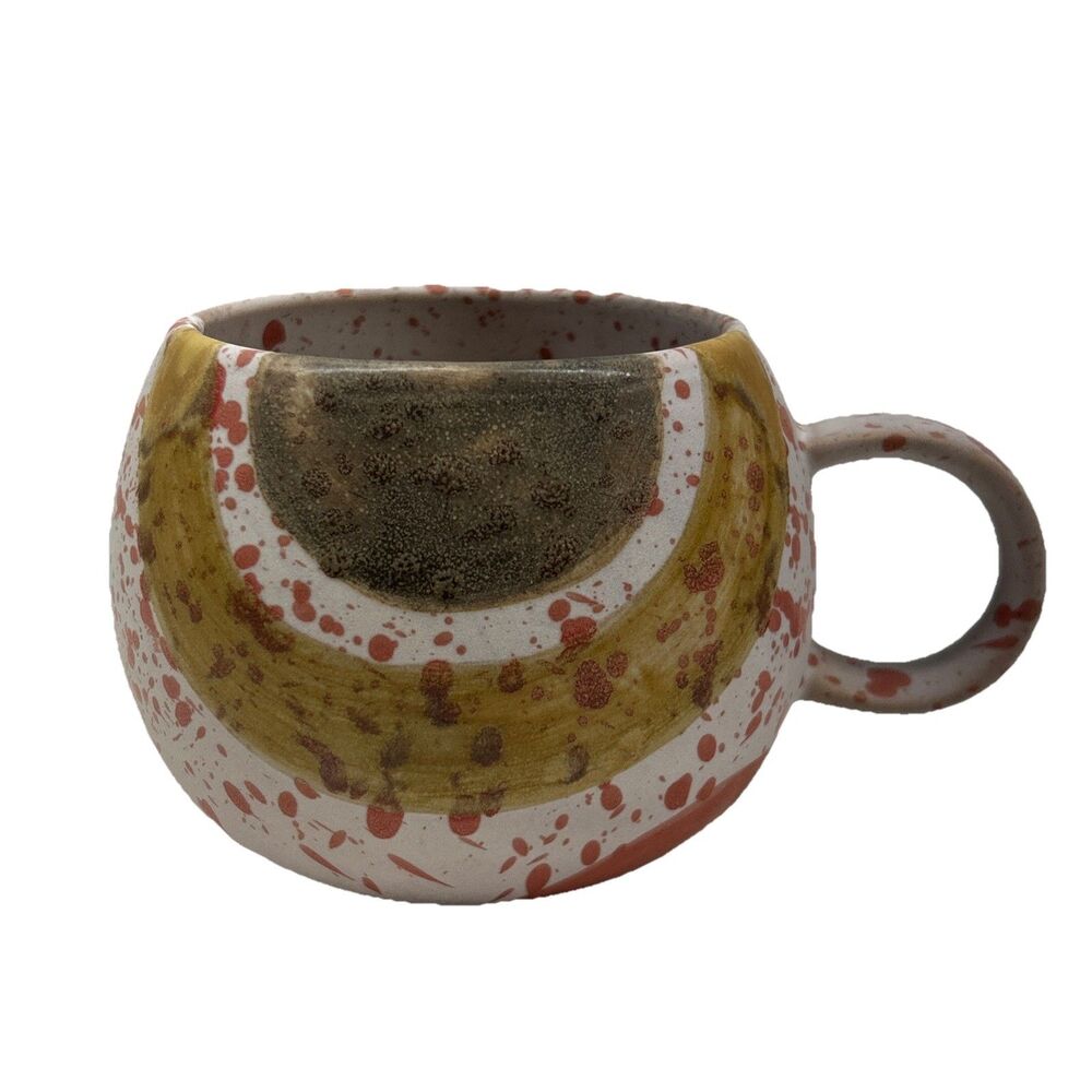 Art Studio Pottery Coffee Soup Mug-orange Grey-3.5"  x 5"  XL